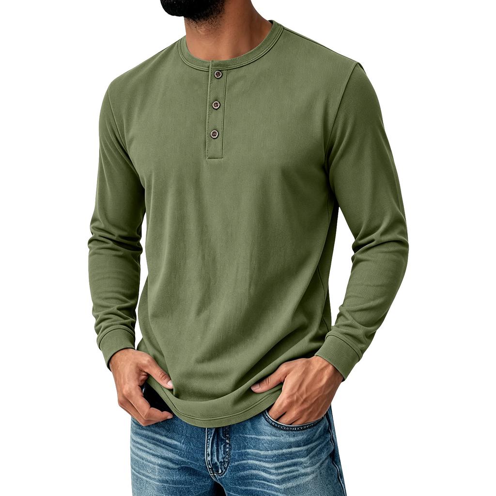Men's Casual Athletic Long Sleeve T-Shirt with Neck and Button Front for Everyday Wear