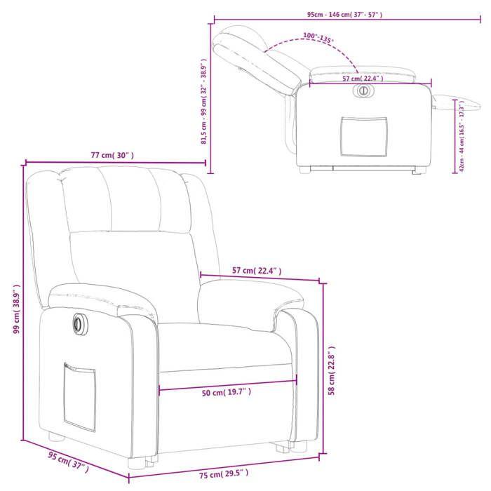 VidaXL Electric Recliner, Relaxation Chair with Adjustable Backrest and Footrest, Living Room Seat 3205229