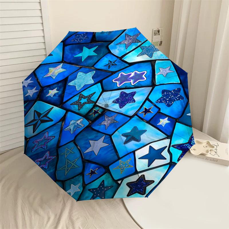 

1PC Stained Glass Stars Umbrella-8-Rib Reinforced Portable Folding Travel Suitable for All Seasons Outdoor Daily Use-G393