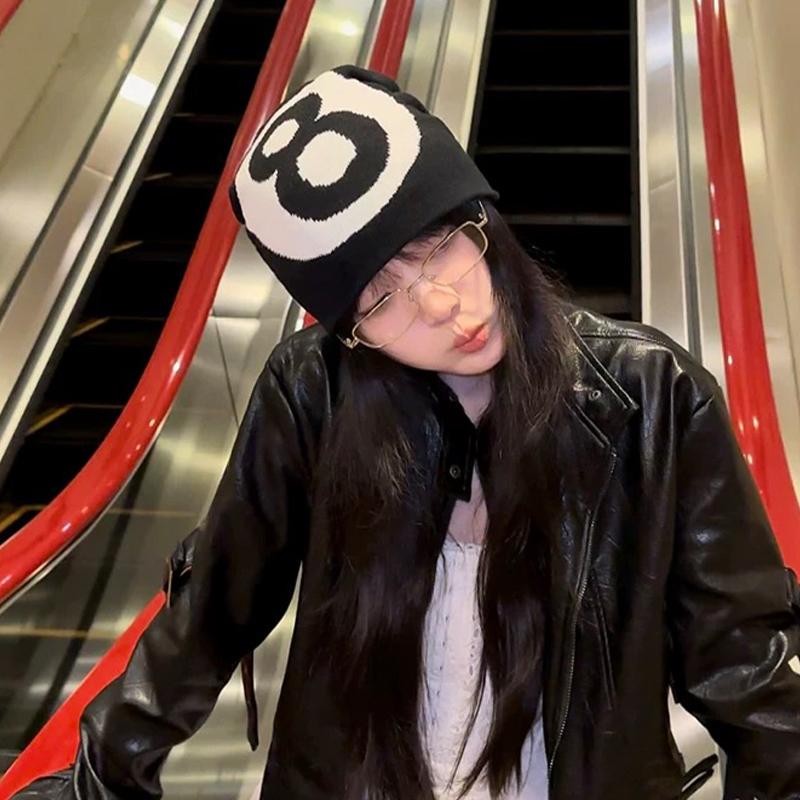 Korean Color Block Number 8 Knitted Hats Autumn and Winter New Unisex ins Warm Street Versatile Hip-hop Outdoor Fashion Beanies