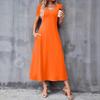 Nowa Letnia Sukienka Damska Plus Size Casual z Dekoltem w Serek, Jednokolorowa, z Krótkim Rękawem