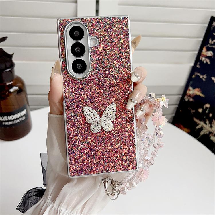Applicable to Samsung ZFold7 folding glitter butterfly mobile phone case ZFold6 portable chain anti-drop zfold5 protective case