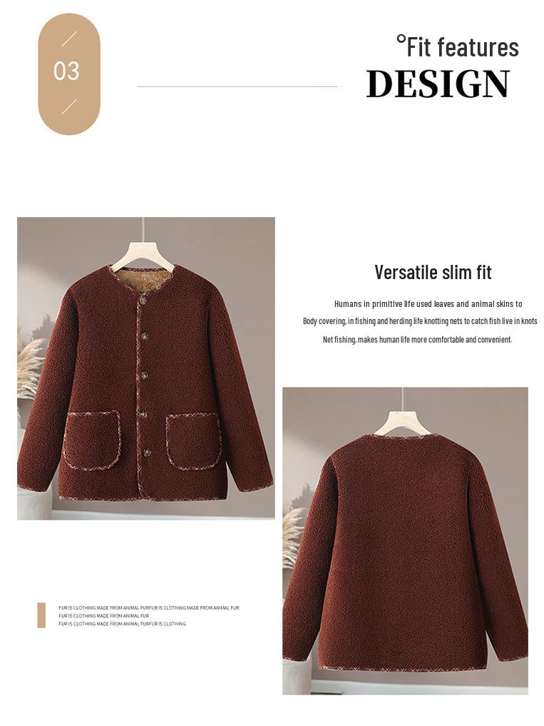 Autumn & Winter Women's Lambswool Leather-Fur Coat with Fleece, Short Style for Mid-to-Older Age