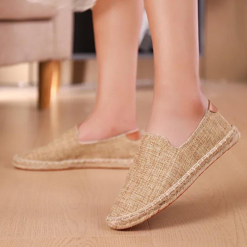 Espadrilles Women Shoes Patchwork Slip on Summer Shoes Men Loafers Breathable Canvas Shoes Jute Wrapped Shoes Unisex Outwear