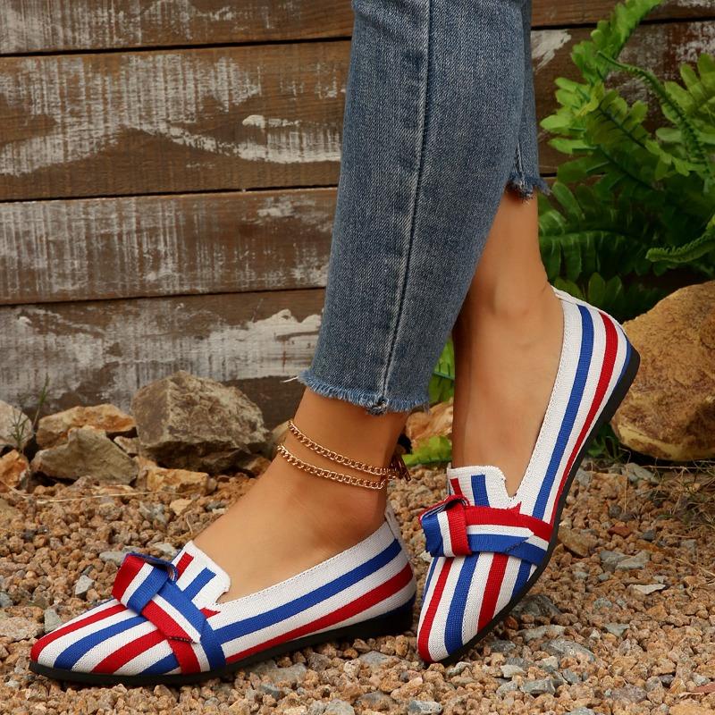 Mode Damen Flats Herbst Neu Spitzschuh Flacher Ausschnitt Patchwork-Farbe Stoffoberfläche Schmetterlingsknoten Weiche Sohle Einzelne Schuhe
