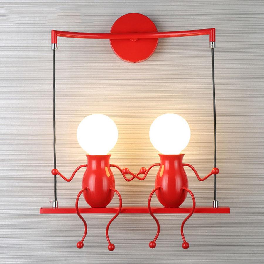 Thrisdar Creative Cartoon Robot LED Wall Lamp Seesaw Iron Sconce Wall Light for Kids Baby Bedroom Beside Corridor Wall Light