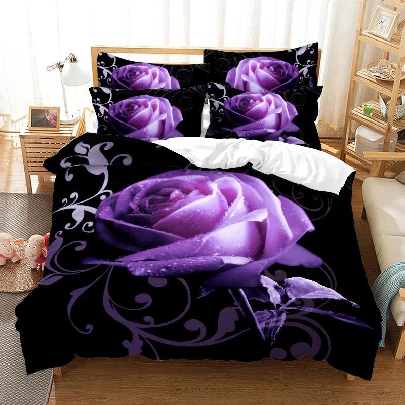 Purple Bedding Set Duvet Cover Bed Quilt Pillow Case 3D Comforter Lavender Butterfly Double Full King Queen Twin Single 2/3PCS