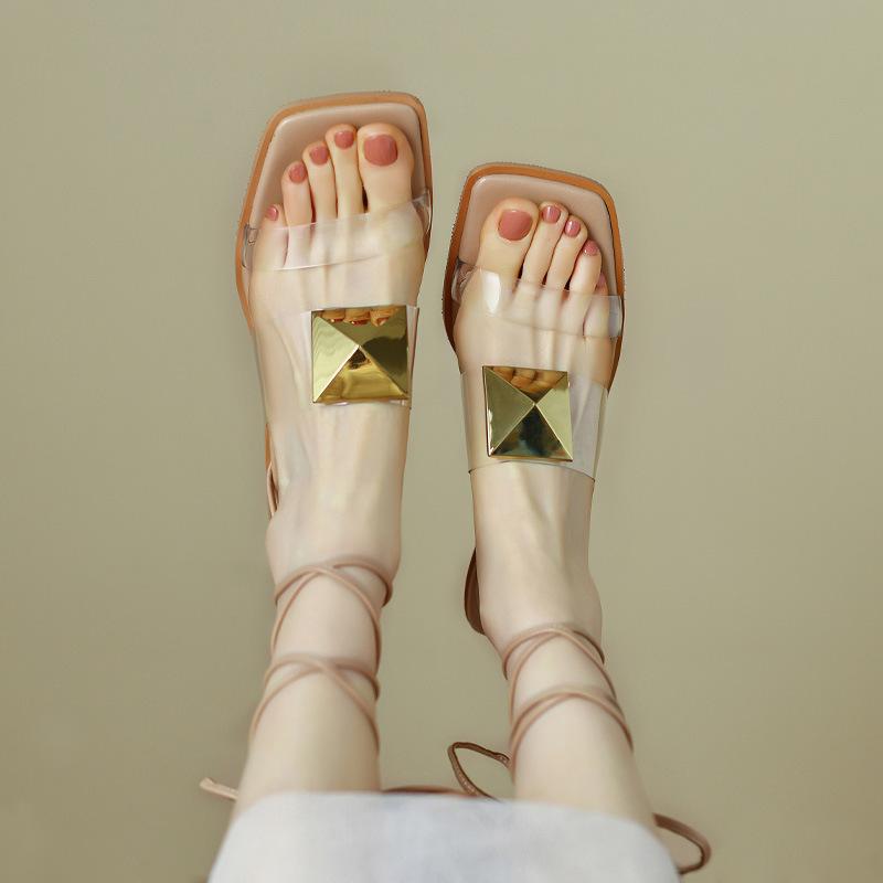 

Прозрачные сандалии на ремешках женские летние для улицы модные дизайнерские нишевые сексуальные на толстом каблуке с вырезами высокие крутые ботинки 40 абрикосовый