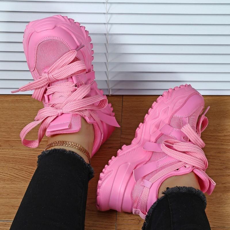 Ladies' Fashionable Yellow Height Increasing Thick Soled Sports Shoes Outdoor Lace Up Casual Plus Size Trendy Women's Shoes