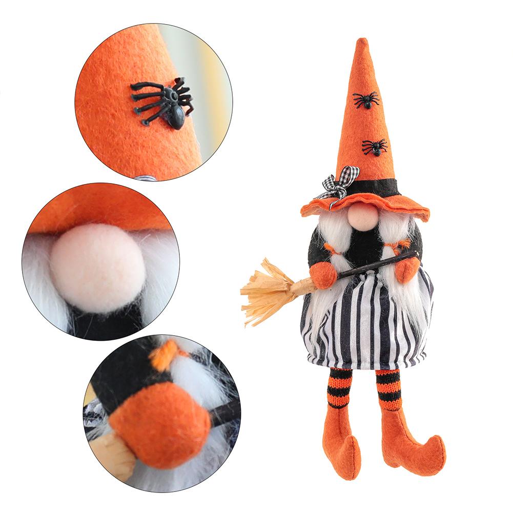 2025 Halloween Long Legs with Broom Dwarf Doll Creative Faceless Doll Home Decoration Desktop Ornaments
