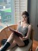 Women's Spicy Striped Knit Camisole Vest with Chest Pads - Backless Summer French Style