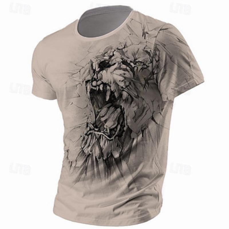 Men's Graphic Lion T-shirt Short Sleeve 3D Printed Shirt Retro Recreational Street Style Sports Outdoor Vacation Summer Clothing