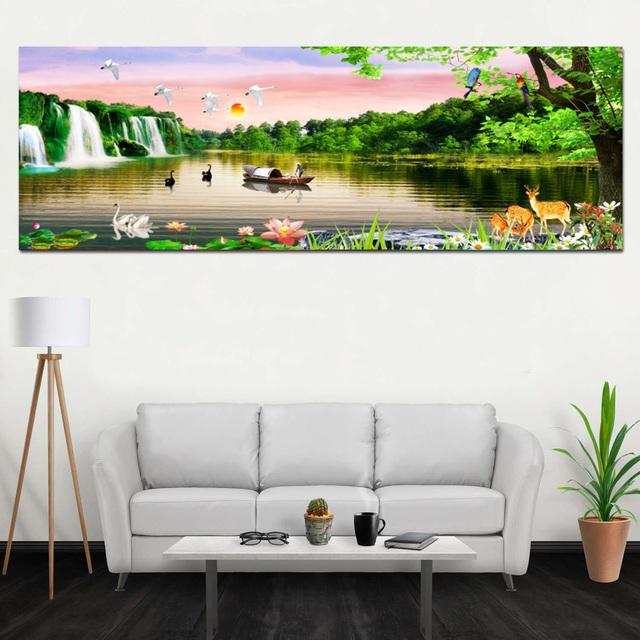 Krajina Pláž Jezero Hora Obraz na plátně Severská příroda Plakáty a obrazy Nástěnné umění Obývací pokoj Home Decor Bez rámu Bez rámu