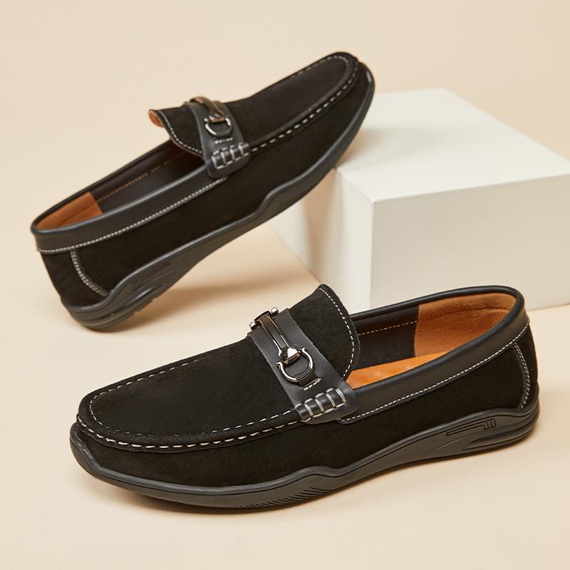 Fashion Handmade Mens Casual Leather Loafers Handmade Casual Driving Flats Slip-on Shoes Comfy Moccasins Metal Buckle Male Business Shoe