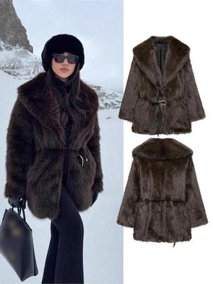 Women's Thick Lamb Wool Winter Fur Coat, Fluffy and Warm