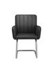 Set of 4 Dining Chairs with Vertical Stripes, Upholstered Armchair with Zigzag-Shaped Metal Legs, Living Room Chair, Faux Leather, Black