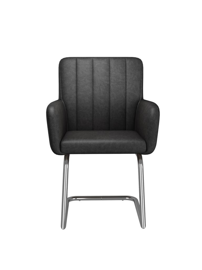 Set of 4 Dining Chairs with Vertical Stripes, Upholstered Armchair with Zigzag-Shaped Metal Legs, Living Room Chair, Faux Leather, Black