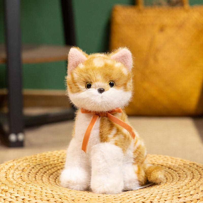 Cat Cuter Plush Doll With Squat Design And Bow Decor For Kids Gift Birthday