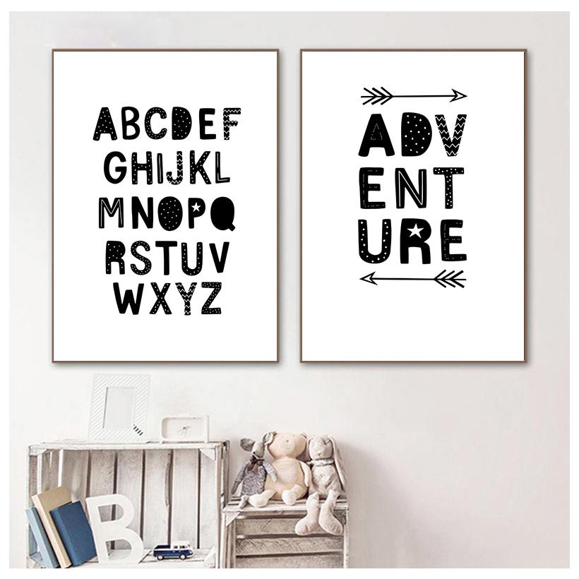 Nursery Wall Art Canvas Painting Black and White Adventure Be Wild and Free Quotes Posters and Prints Nordic Baby Room Picture