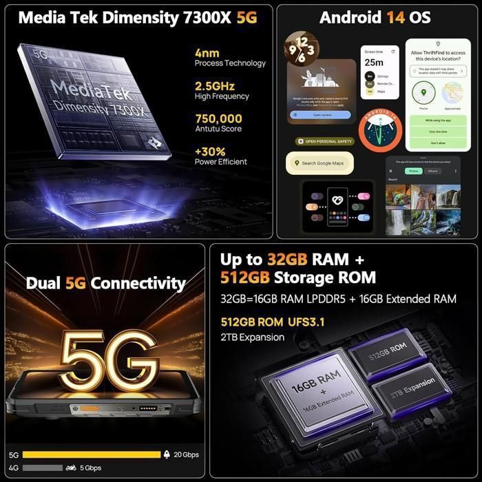 Rugged 5G Smartphone Ulefone Armor 30 Pro 6.95"+3.4" 120Hz FHD+ 12800mAh 32GB+512GB Unbreakable Portable Phone 64MP NFC Black