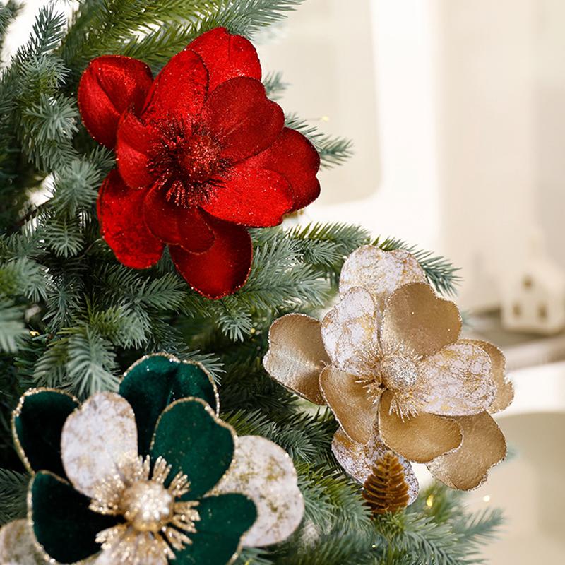 1 Piece of Fabric Flower Sparkling Tree Decoration Christmas Flowers Holiday Sparkling Frosted 22/15cm