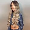 Dlouhé hnědé Ombre vlnité syntetické paruky pro ženy Paruky do vlasů s ofinou Cosplay paruka odolná proti teplu a vodě