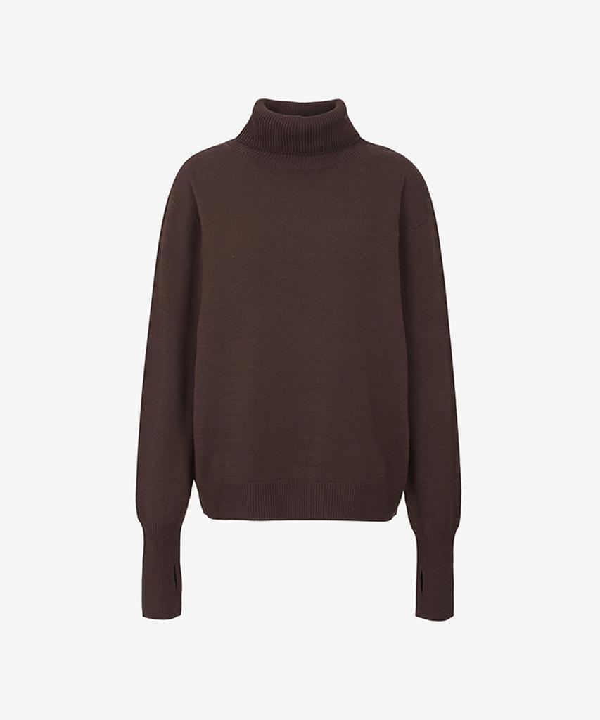 Sekeonseukin 3D Knit Cotton Silk Fingerhole Turtleneck Pullover
