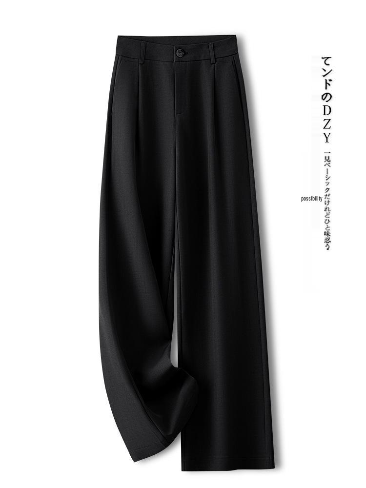 Women's Grey Wide-Leg High-Waisted Slimming Suit Pants for Spring/Autumn 2025