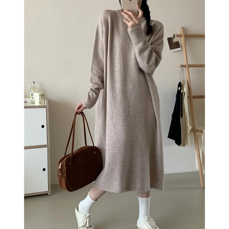 Lazy Wind Basic Simple Dress Women's Autumn and Winter New Loose Long Knee Bottom Knitted Sweater Skirt