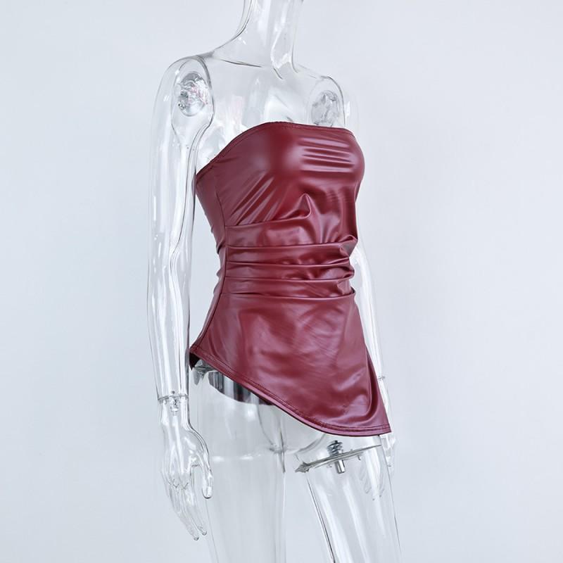 Womens Sexy Sleeveless Fitted PU Leather Corset Top Streetwear Party Clubwear