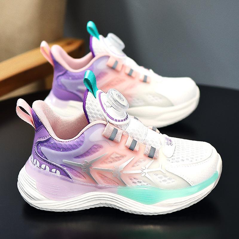 Boys' Shoes Summer Mesh Breathable 2025 New Children's Sports Single Mesh Shoes Medium and Older Children's Soft Sole Rotating Button