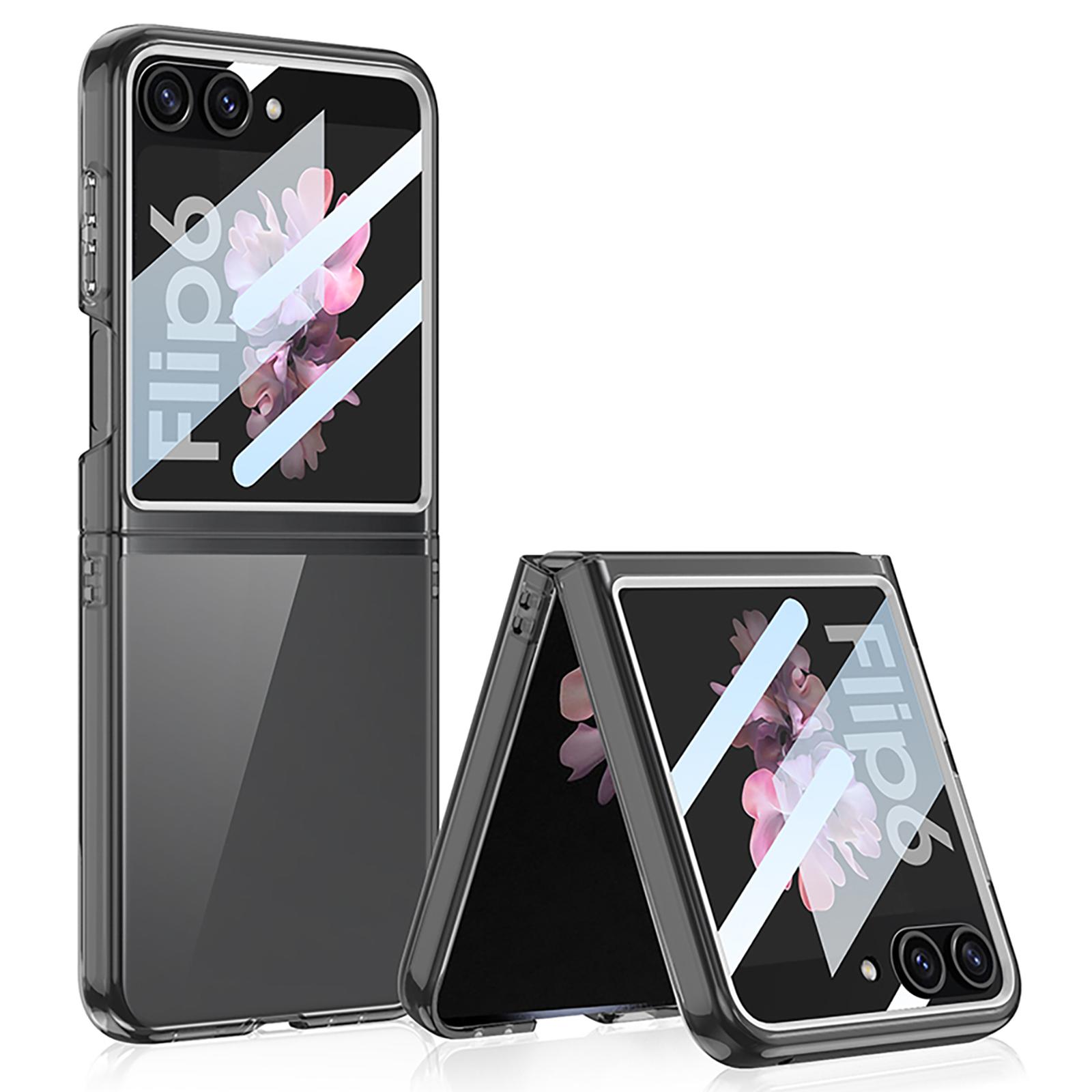 

For Samsung Galaxy Z Flip7 5G Case PC+Tempered Glass Protective Phone Cover Transparent Black
