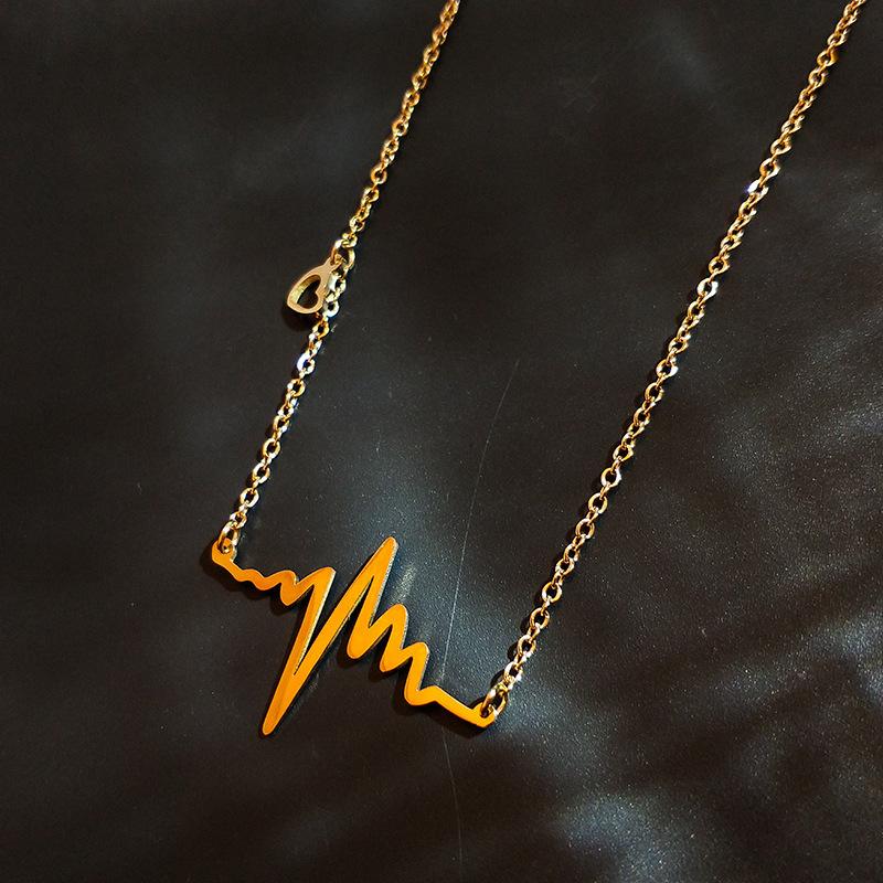 Accessories Fashion Sexy Lightning Ecg Pendant Necklace, Temperament Titanium Steel Clavicle Chain Necklace