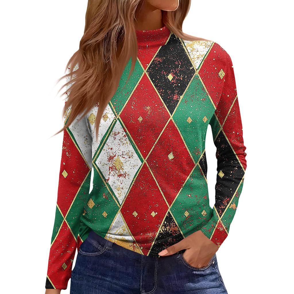 Cămăși de toamnă casual cu mânecă lungă Hanorac cu imprimeu vintage Pulover cu gât înalt