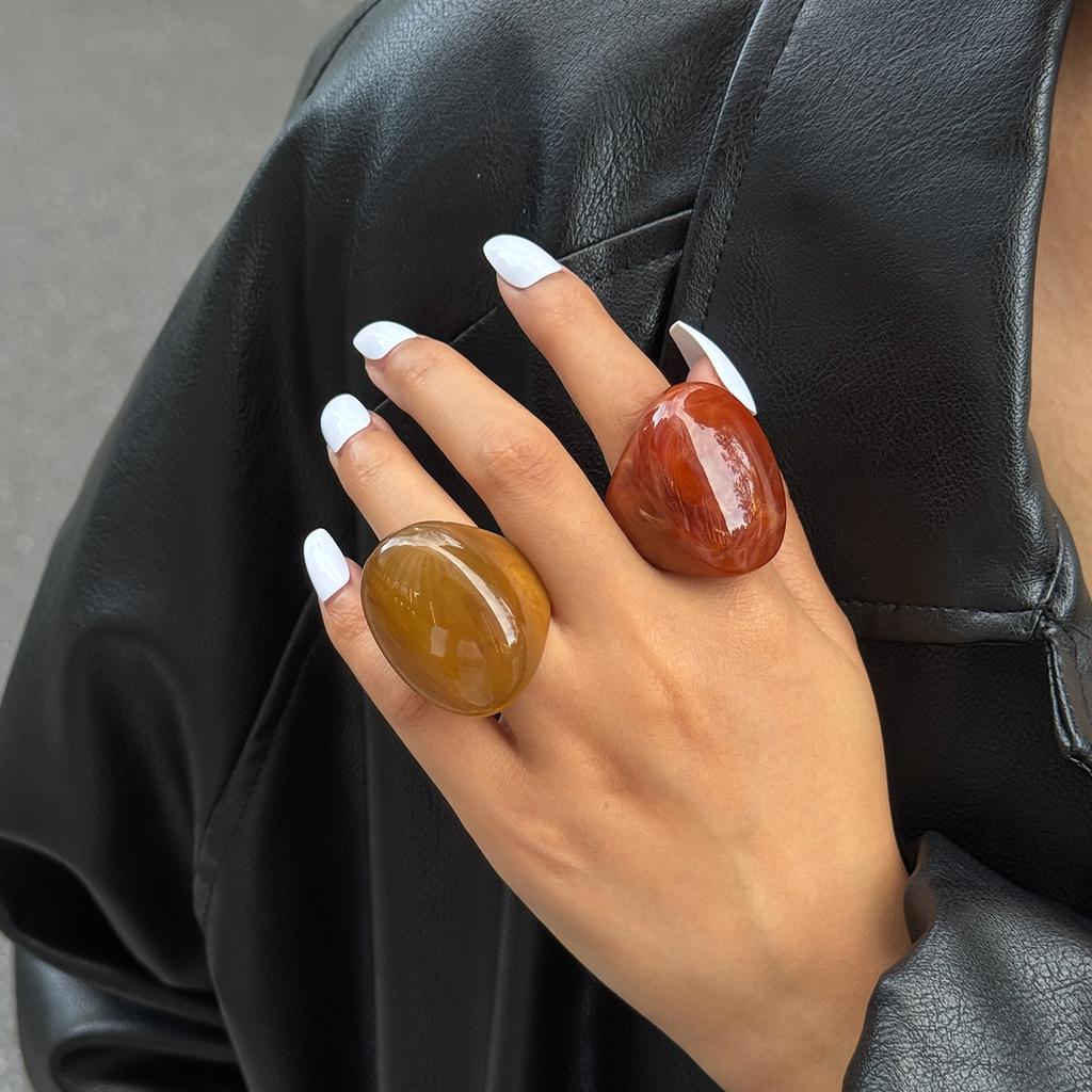 Vintage Irregular Smooth Resin Plastic Rings for Women New Trend Boho Geometric Finger Rings Aesthetic Party Jewelry