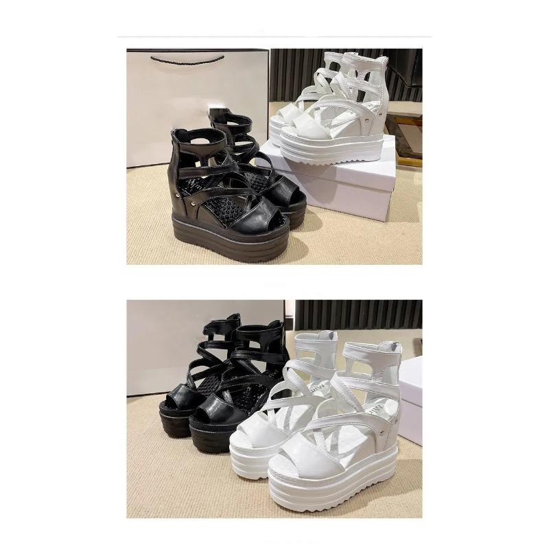 Keilabsatz Sandalen Dicke Sohle Mode Höhensteigerung Kreuzriemen Fischmaul Damenschuhe Freizeit Sandalen