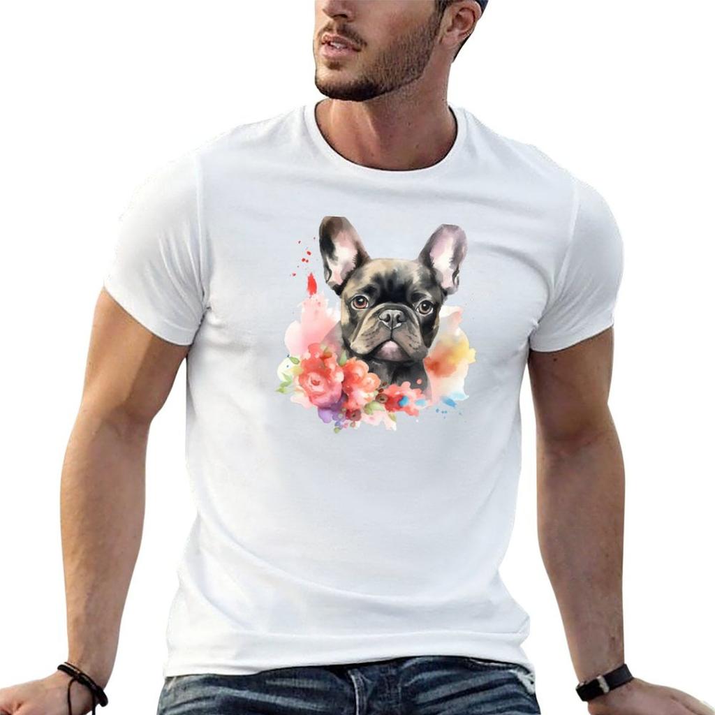 Flower dogs watercolor 3 T-Shirt Basic Solid Tee for Daily Use