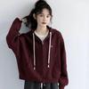 Autumn 2023 Women's Dark Blue Hooded Zipper Hoodie Jacket - Versatile and Trendy for Spring and Autumn