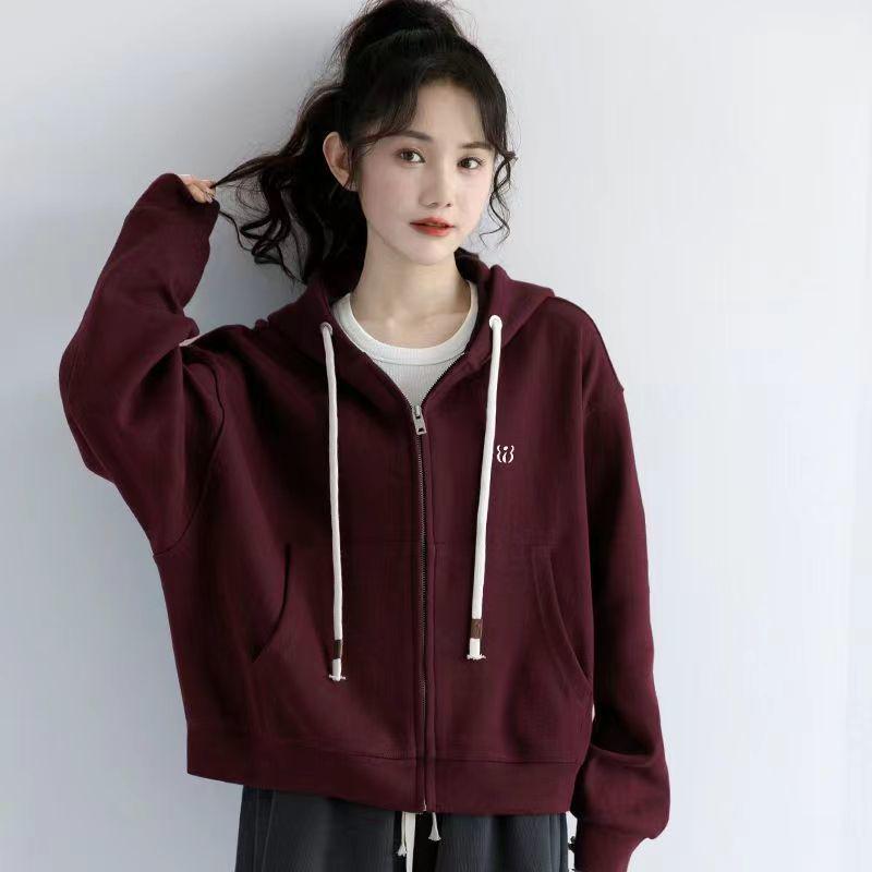 Autumn 2023 Women's Dark Blue Hooded Zipper Hoodie Jacket - Versatile and Trendy for Spring and Autumn