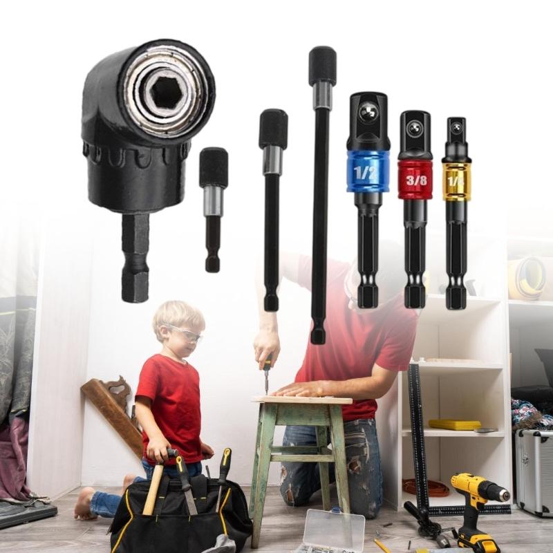 Professional 7pc Right Angle Screwdriver Bit Socket Holder Compactly Corner Adapter Durability Carbon Steel Construction