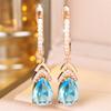 Aqua Blue Crystal Water Drop Stone Pendant Hoop Earrings For Women Multicolor Zircon Gold Color Ear Buckle Wedding Jewelry Gifts