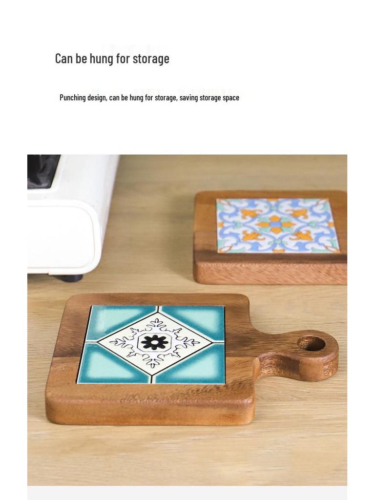 Acacia Wood Flower Tile Trivet: Wooden Anti-Scald Heat Insulation Pad for Dining Table and Ceramic Tableware.