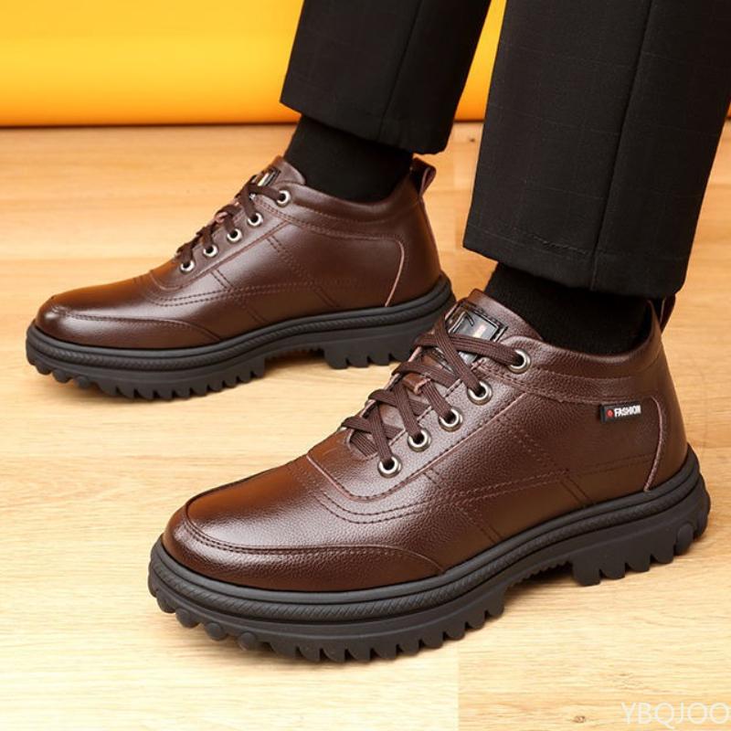 

Winter Style High Top Thick and Plush Warm Men s Cotton Shoes Fashionable and Versatile Warm and Comfortable Black Men s Boots 44 коричневый
