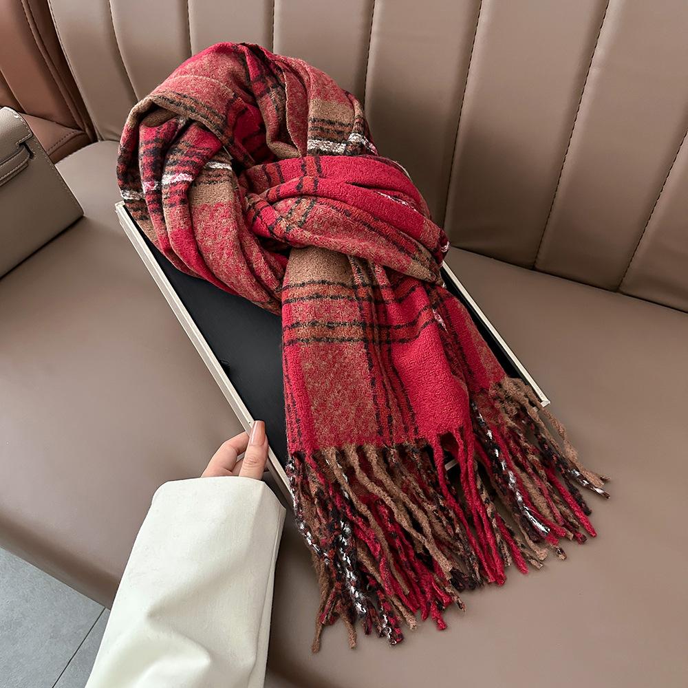 Winter New Plaid Scarf Dual-purpose Tassel Imitation Cashmere Shawl Korean Version Couple Men's and Women's Warm Scarf