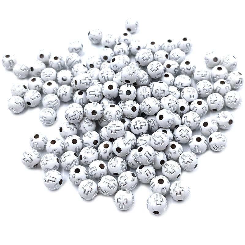 

Креативный разноцветный крест круглый 8 мм DIY ювелирные аксессуары для изготовления браслетов и сережек ожерелье 30 шт. свободные бусины акриловые белые модные