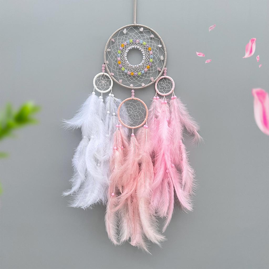 Colored feather dream catcher pendant, handmade wind chime, living room, bedroom, colorful pendant