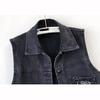 Fashion Design Sequins Summer Autumn Women's Waistcoat Korean Leeveless Denim Jeans Jacket Vest