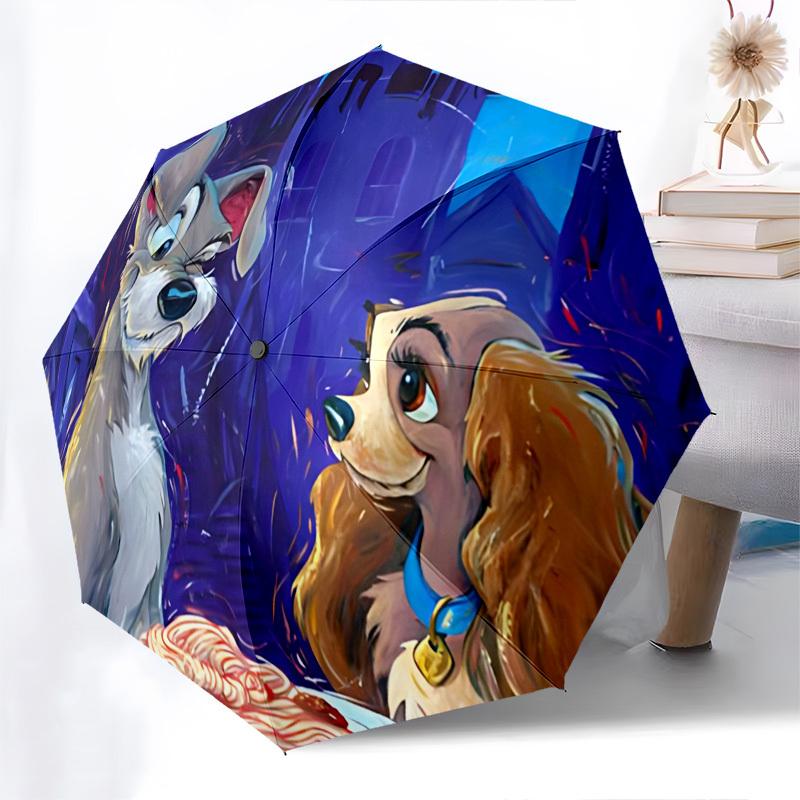 Ombrello Automatico con Apertura e Chiusura a Tema Lilli e il Vagabondo, Ombrello Portatile Colorato con 8 stecche, Adatto per Uomini e Donne, Un Regalo Perfetto