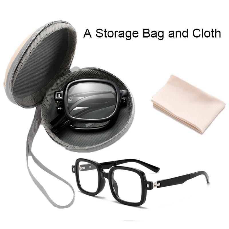 

Модные квадратные складные очки для женщин и мужчин, панк-стиль, прозрачные линзы, зеркальные, портативные очки, поставляются с футляром для хранения чёрный