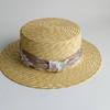 Women's Flat-Top Straw Hat with Wide French Style Ribbon Stylish Summer Sun Protection & Beach Hat  Sun Hat